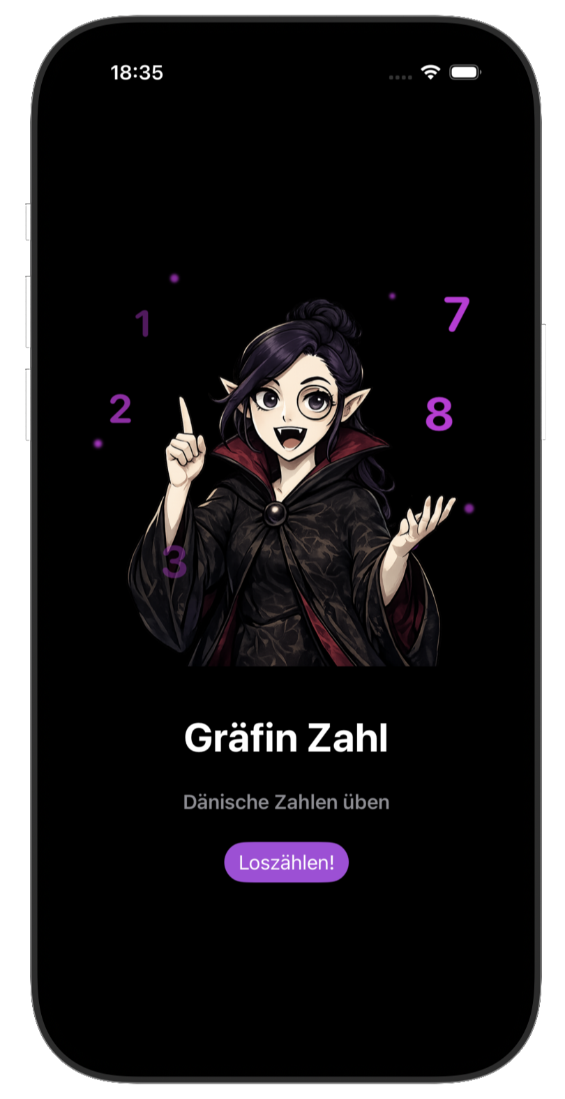Startbildschirm der App Gräfin Zahl